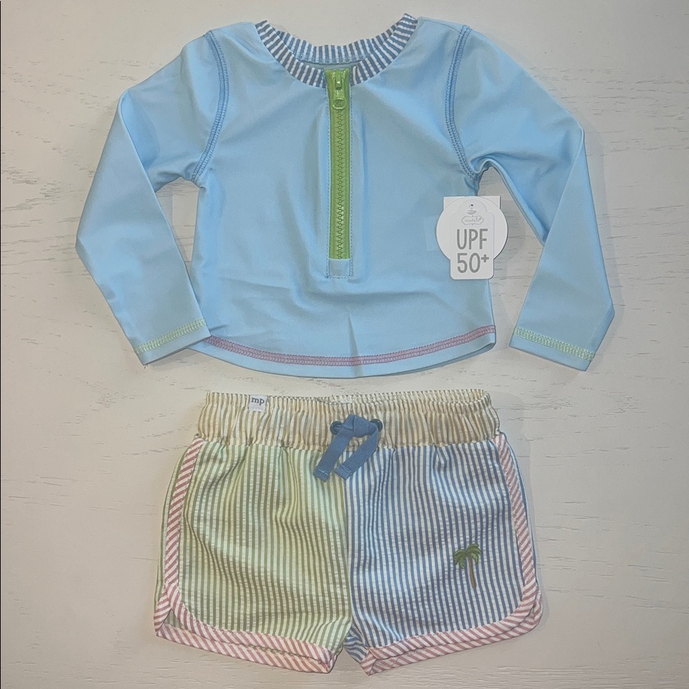 Mud Pie Rashguard Set Seersucker Striped Swim 6-12 12-18 months 2T 3T